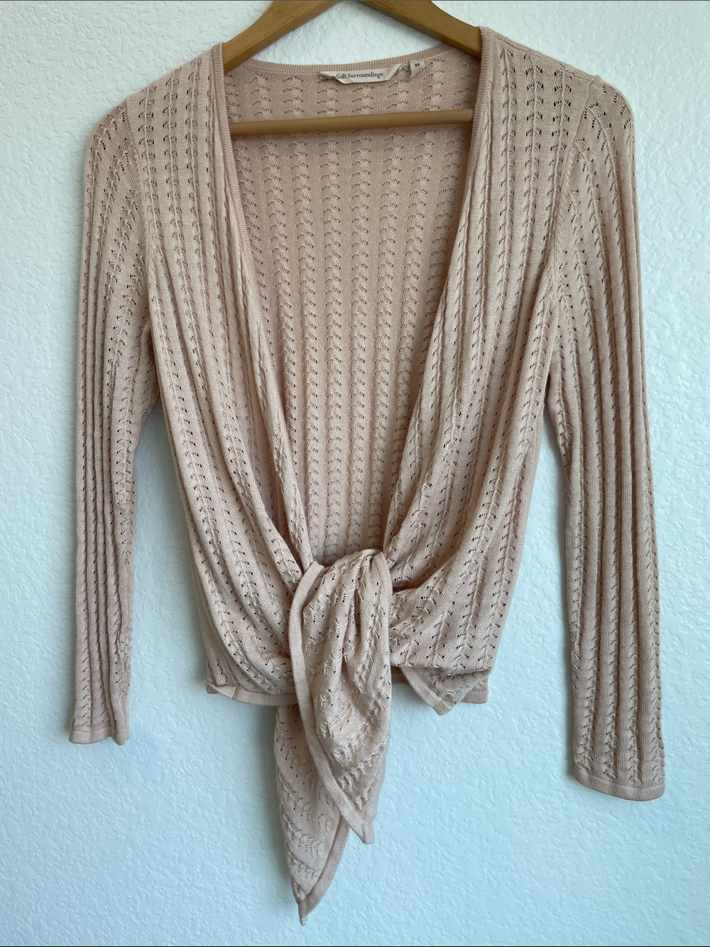 Soft Surroundings Dusty Pink Tie-Front Open-Knit Cardigan - Picture 10 of 10